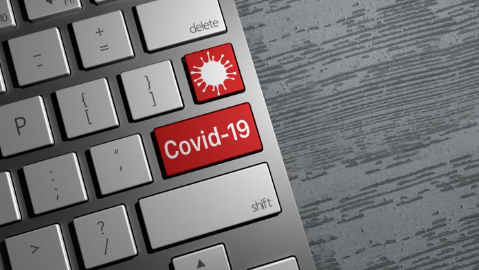 Keyboard with red covid-19 button