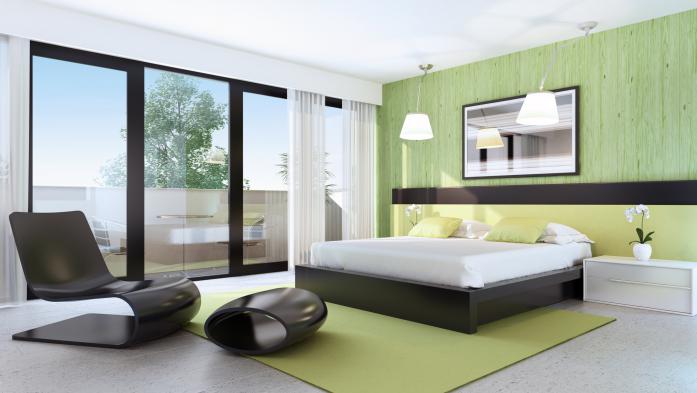 photo of staged bedroom with accent wall