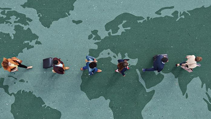 people walking across continents