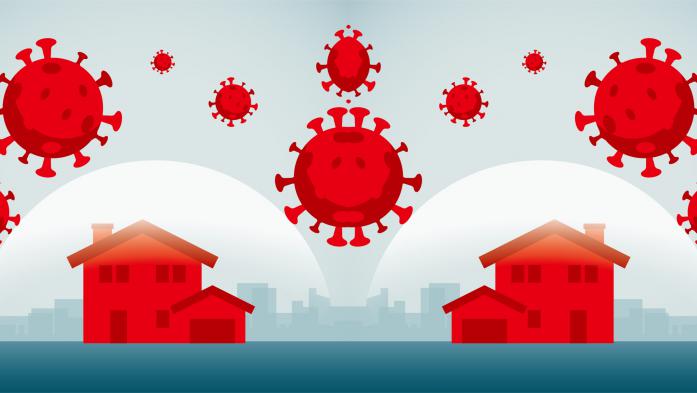illustration of coronavirus and houses