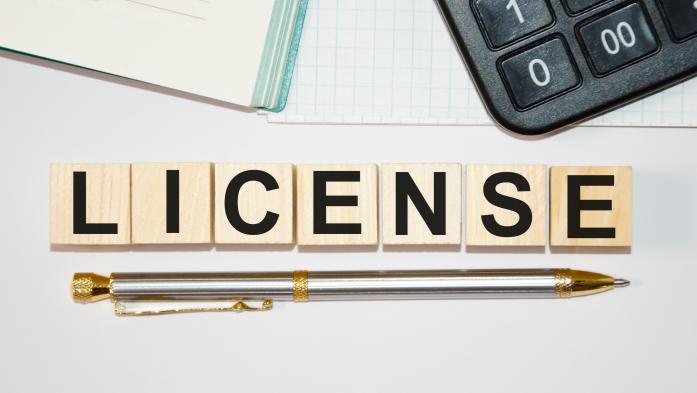 The word license spelled out in block letters
