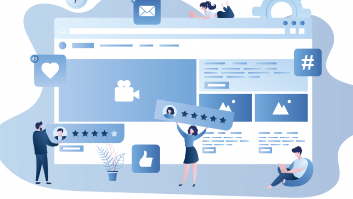 Illustration of people building a website