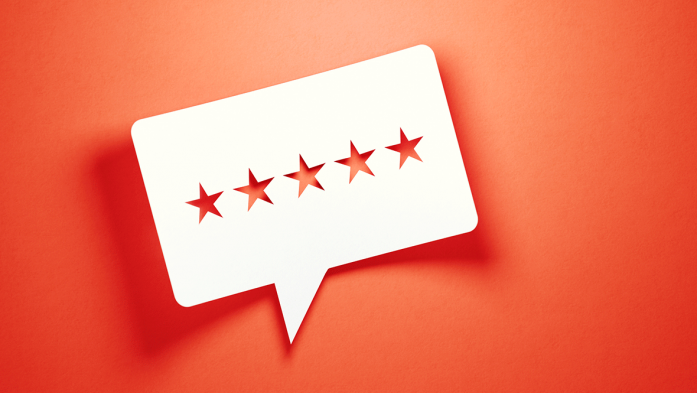 graphic showing a dialogue bubble with 5 stars