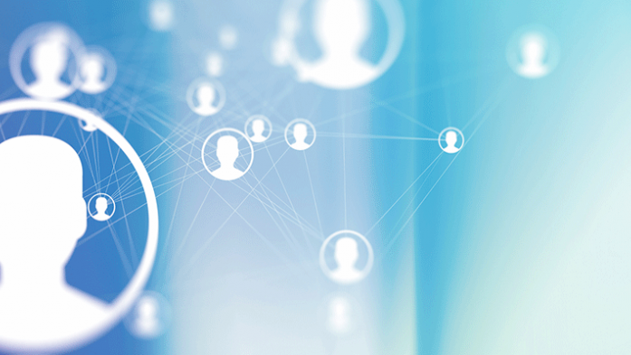 illustration showing social media avatars on blue/purple background