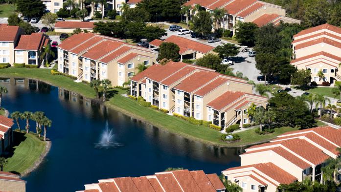 Affordable homes surrounding a lake