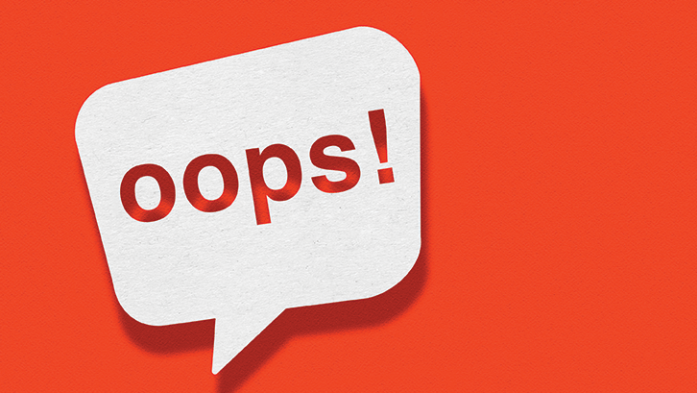 illustration of a dialogue bubble with the word oops! in it, on red background